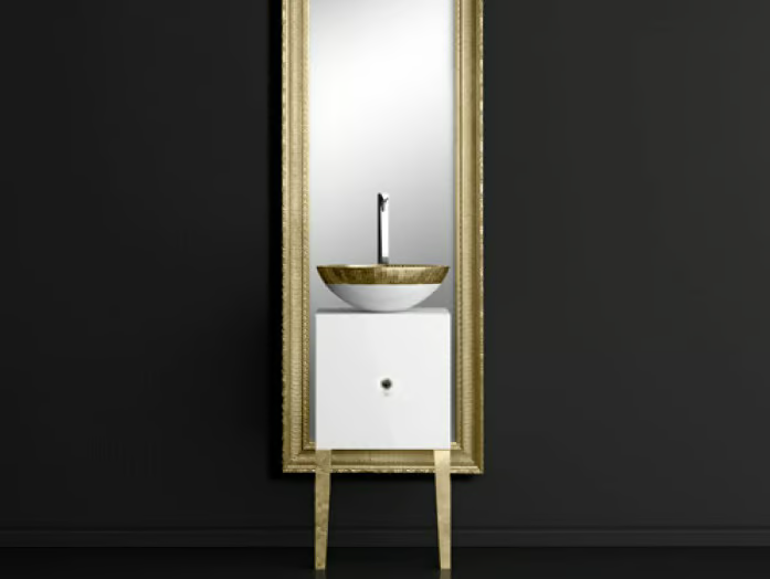 MONNALISA CLASS FILIGRANA WHITE/GOLD - Single wooden vanity unit with mirror _ Glass Design